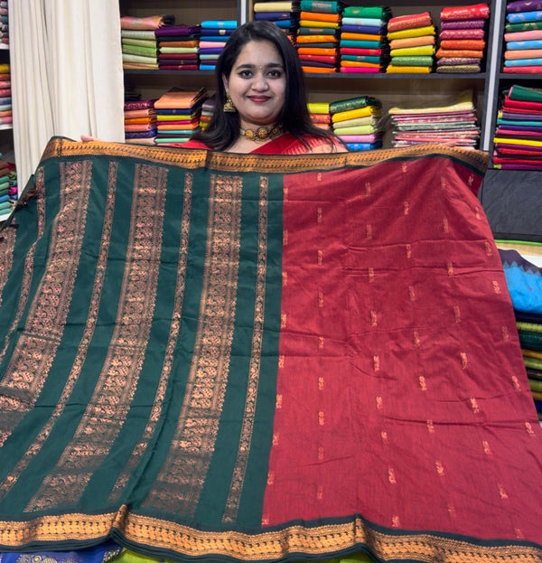 Kalyani Cotton Silk (Kanchi Border) - Red Green