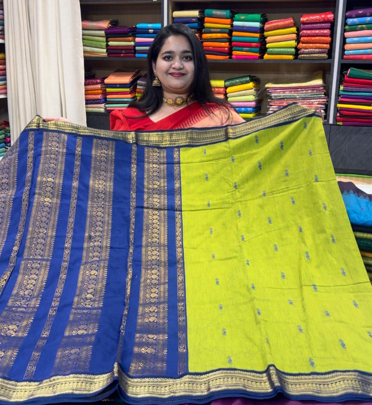 Kalyani Cotton Silk (Kanchi Border) - Green Blue