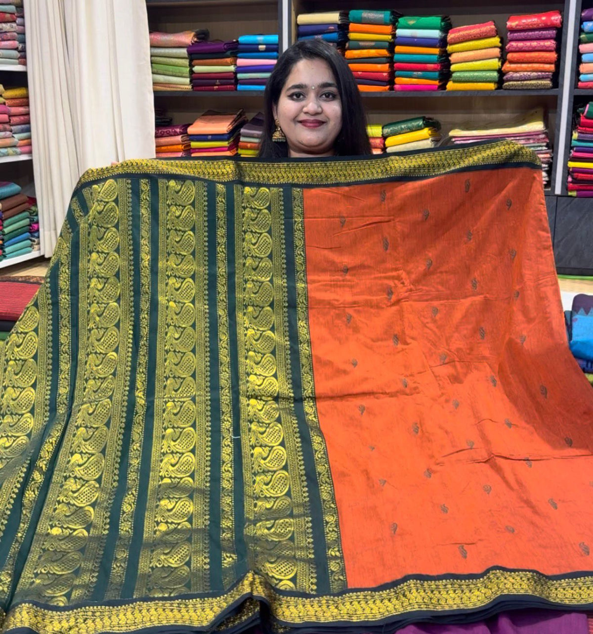 Kalyani Cotton Silk (Kanchi Border) - Rust Orange