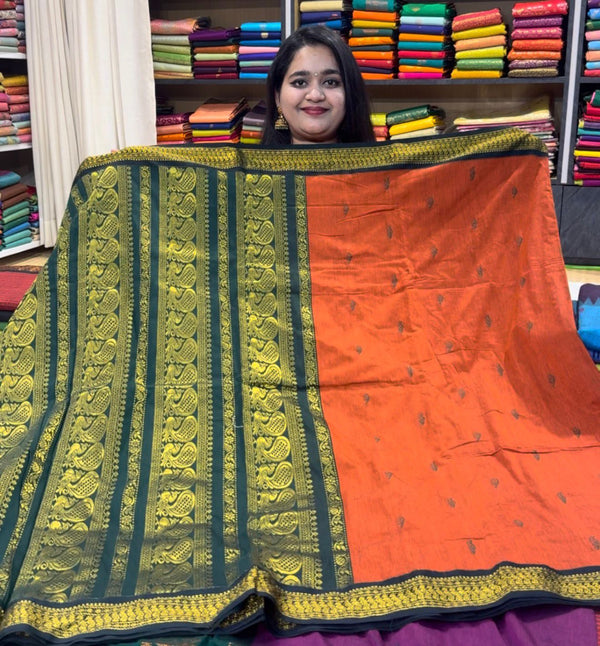 Kalyani Cotton Silk (Kanchi Border) - Orange
