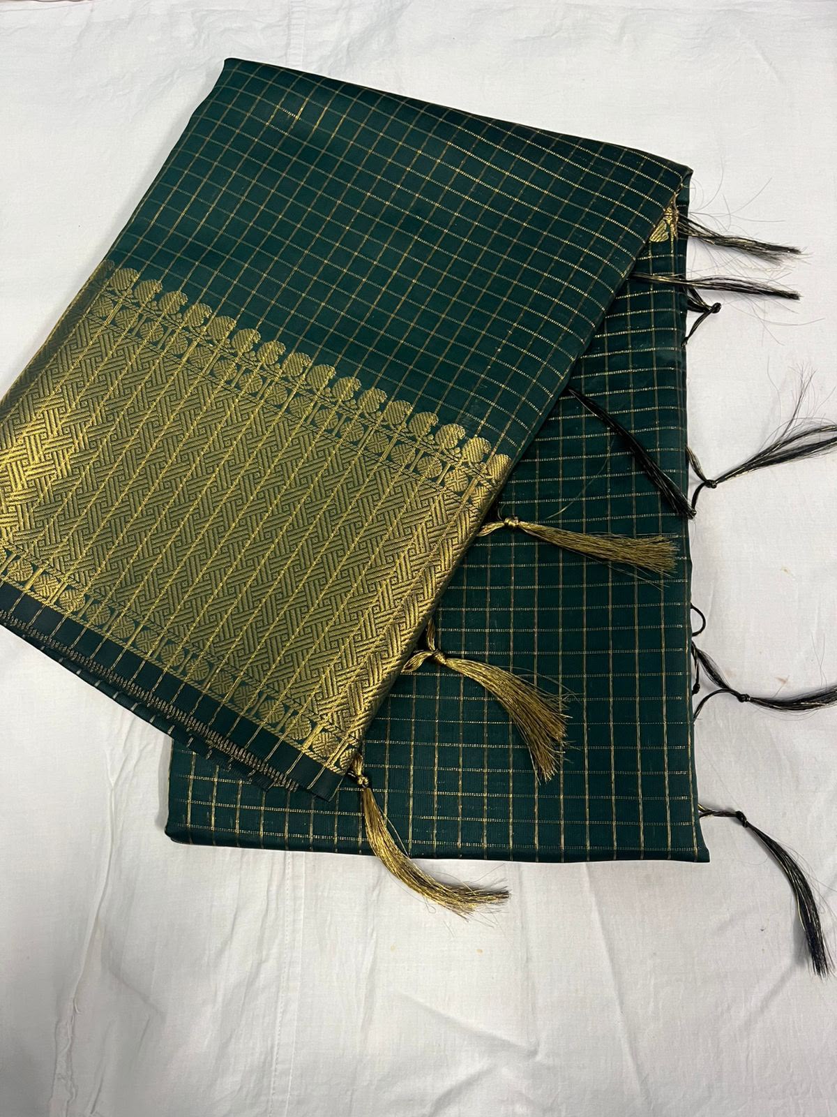 Soft Kanchi Checks - Bottle Green