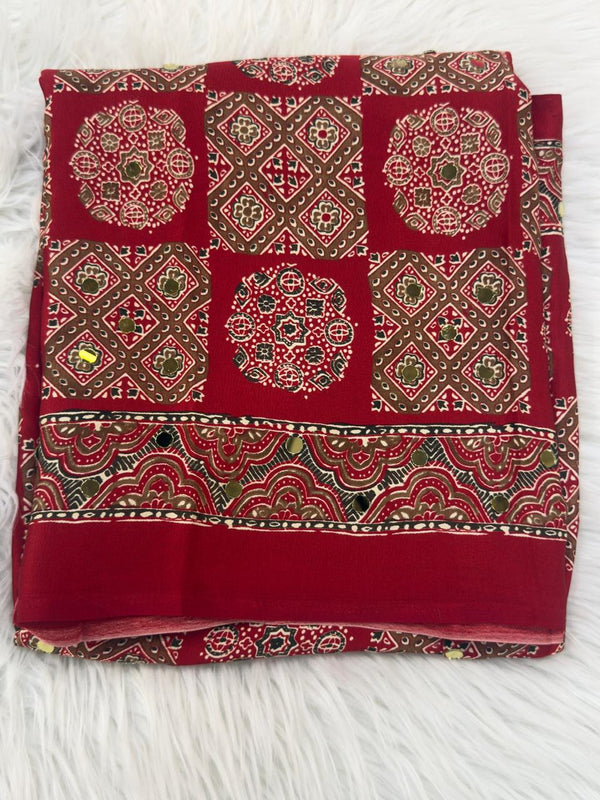 Ajrakh Mirror Work - Red